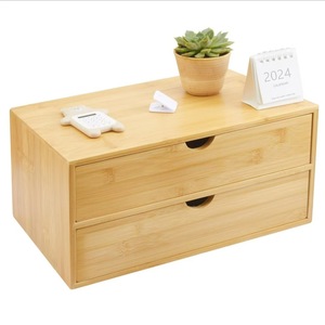 Bamboo Desktop Drawer Storage <b>Box</b> 2-Tier Wood Organizer for Desk Office Study Room <b>Makeup</b> Cosmetics Tidy Multi Layer Shelf - Product Image 5