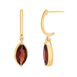Trending 14k gold plated open hoop earrings sterling silver drop dangle marquise cut natural real garnet jewelry earring