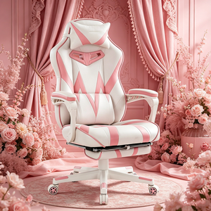 Silla de Oficina Giratoria de Cuero Rosa para Juegos, con Logotipo Personalizado, Reclinable, Ajustable en Altura, para PC - Product Image 1