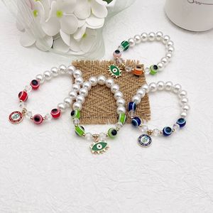 Turkish Blue Eye Elastic Imitation Pearl <b>Bracelet</b> Alloy Gold Plated Unisex Everyday Wear Charm <b>Bracelet</b> - Product Image 1