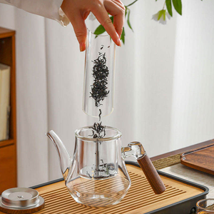 Tetera de Vidrio Borosilicato Soplado a Mano con Filtro, Tapa de Madera, Boquilla de Águila, Colador Extraíble, para Té de Hojas Sueltas, para Hogar y Cafetería - Product Image 5