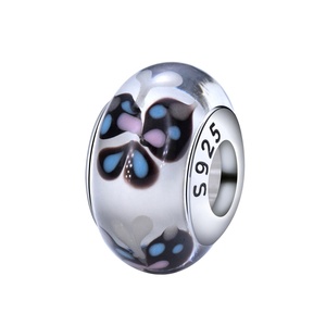 Abalorios de Plata de Ley <span class=keywords><strong>925</strong></span> con Cuentas de Cristal de <span class=keywords><strong>Murano</strong></span> en Forma de Estrella, Mariposa y Flor, Personalizables para la Creación de Joyería y Pulseras - Product Image 5