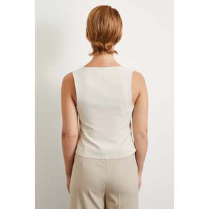 Chaleco de Lino y Algodón para Mujer, Color Crema, Transpirable, Ropa Exterior - Product Image 1