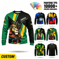 Kaos Lengan Panjang Pria Motif Singa Jamaika, Bahan Polyester Rajut Bernapas, Cetak Digital Custom, Kerah O, Full Print untuk Pakaian Kasual