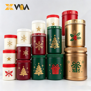 Botellas de Plástico Navideñas para Almacenamiento, Frascos Redondos Vacíos con Tapas, Cinta de Copo de Nieve, Envases para Regalos con Diseño de Árbol, para Alimentos - Product Image 1