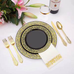 175-teiliges Neues Luxus-Besteckset für Hochzeiten und Geburtstagsfeiern Einweg-Messer, Gabel, Löffel, Becher, Teller, Plastik-Tischgeschirr - Product Image 5