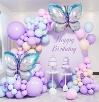 Kit d'arche de guirlande de ballons papillon 139 pièces, grands ballons papillon en aluminium bleus pour décorations de fête d'anniversaire ou de baby shower pour filles