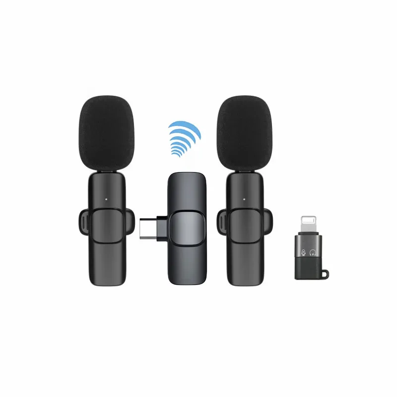 Factory Hot Selling BT5.0 2 In 1 Lavalier Microphone Portable Mini Microphone Wireless Recording Microphone For Iphone Android
