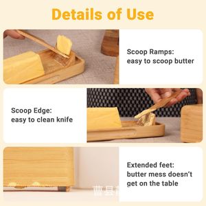 Mantequillera de madera con tapa, caja rectangular de bambú para almacenar mantequilla, contenedor de mantequilla para el hogar - Product Image 3