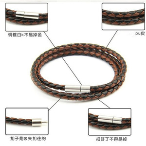 สร้อยข้อมือหนังถักหลายชั้นสำหรับผู้ชาย ขนาด 4 มม. ยาว 60 ซม. พร้อมตัวล็อกแม่เหล็ก เครื่องประดับแฟชั่น - Product Image 2