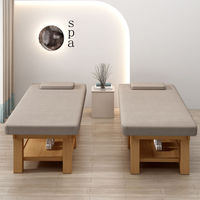 Lit de massage thaïlandais en bois massif pour salon de spa, table de massage professionnelle en bois avec base en bois et matelas confortable