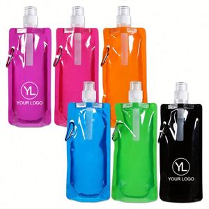Outdoor Camping Climbing Reusable Folding Beverage Container <b>Plastic</b> Water Bag Foldable Drinking Bottles Carabiner Eco-friendly - Product Image 1