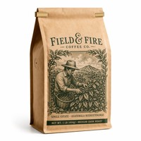 Sachet de café robuste en kraft avec soufflet latéral, fermeture à fil, valve aromatique à clapet, 454g, vente en gros directe du torréfacteur, commande de logo personnalisé