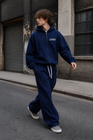 Sweat à capuche bleu premium 380 GSM pour homme, coupe ample minimaliste, streetwear, avec logo personnalisé, uni