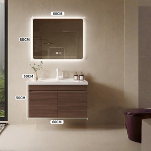 Support customized antique style ceramic integrated basin intelligent <b>mirror</b> <b>wall</b> hanging walnut bathroom cabinet - Product Image 5