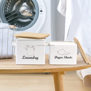 White Square Shape Metal Washing <strong>Powder</strong> Storage Tin Box <strong>Laundry</strong> <strong>Powder</strong> Detergent Canister <strong>Container</strong> with Bamboo Lid - Product Image 3