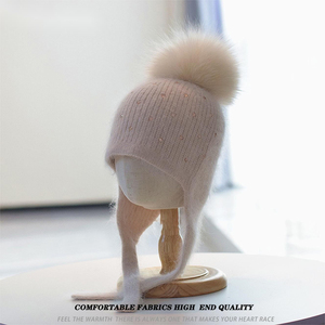 <span class=keywords><strong>Bonnet</strong></span> en laine angora tricoté sur mesure pour <span class=keywords><strong>femme</strong></span> avec strass et <span class=keywords><strong>pompon</strong></span> en fourrure - Motif uni, idéal pour le ski et les voyages - Product Image 2