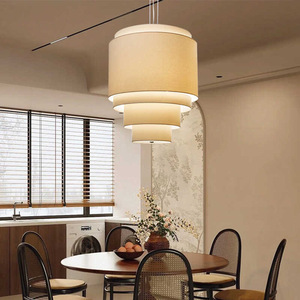 Lustre de style japonais Wabi Sabi, luminaire suspendu rond en tissu E27 pour salon, chambre à coucher, salon de thé, design zen - Product Image 1