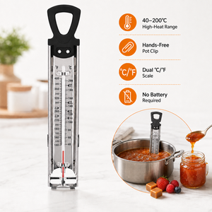 Thermomètre à <span class=keywords><strong>sucre</strong></span> en acier inoxydable avec pince pour casserole, analogique, pour sirop, <span class=keywords><strong>confiture</strong></span>, gelée, friture profonde - Product Image 1
