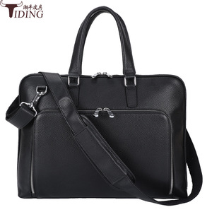 Tiding Genuine Leather Men's Business <b>Briefcase</b> 15.6 Inch Laptop Bag Durable Solid Color Black - Product Image 4
