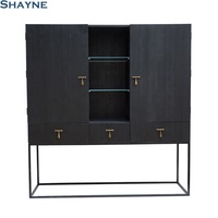 2024 colecciones Expositor OEM para marcas conocidas SHAYNE MUEBLES Barra de almacenamiento sólida Estantes de vidrio con iluminación LED Gabinete de vino de roble