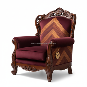 Poltrona Decorativa OE-FASHION in Legno Massello di Noce Antico, Schienale con Intarsi di Lusso, Velluto Bordeaux per Soggiorno - Product Image 2