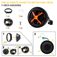 Phare rond de 7 pouces avec coque en forme de baril, style fumé, feu de jour rouge, adapté au montage sur moto