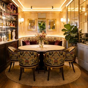 Sofá de Terciopelo Rojo con Diseño Vintage Francés, Silla de Tela Floral, Mesa de Metal con Tapa de Mármol para Cafetería, Restaurante, Bar - Product Image 6