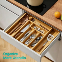 Organisateur de tiroir extensible en bambou - Plateau à couverts de cuisine, support à ustensiles, boîte de rangement pour couverts, logo personnalisé, vente en gros