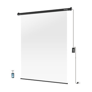 RAUBAY Motorized Pull Down White Polyester Screen Backdrop-59.8" X 86.6" Collapsible Ceiling/Wall Mount Background - Product Image 1