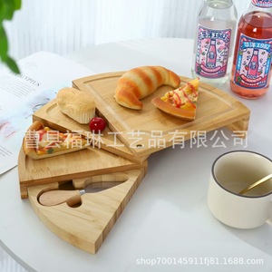 Creative Bamboo Cheeseboard Set: Round, Opening Wooden Cheeseboard with <b>Knife</b>, Fork, Steak, <b>Bread</b>, and Solid Wood Plate - Product Image 3