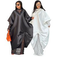 AM050846 Robes africaines grande taille pour femmes, vêtements à col en V, manches chauve-souris, robe ample Boubou et ensemble robe intérieure en dentelle