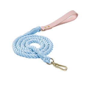 Correas y collares mixtos de cuero de vaca y Cuerda de algodón de lujo para mascotas, arnés para caminar para perros de estilo sólido - Product Image 1
