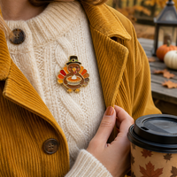 Broche en émail souple personnalisée pour la Fête de Thanksgiving, motif dinde, pèlerin, tarte à la citrouille, pour chapeau, revers ou comme badge, cadeau, vente en gros
