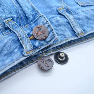 Custom Logo Clothing 17MM Brass Silver Denim Jeans Buttons and Rivets Jeans Jacket Vintage Buttons Accessories Metal Shank Round