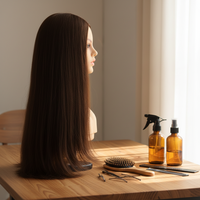 Perruque juive casher en cheveux vierges européens à cuticules alignées, double tirage, densité 150%, base mono, lisse, brune, longue, avec baby hair