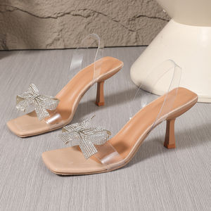 Nouvelles sandales élégantes à talons hauts pour femmes, printemps-automne, à bout carré en métal, talon aiguille, avec bride arrière unique B65 - Product Image 5