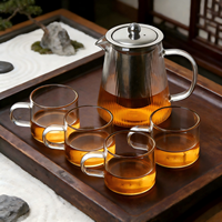 Ensemble de théière en verre borosilicate à motif vertical pour usage domestique et résistance aux hautes températures