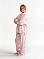 Sweat-shirt confortable pour femme à col montant avec broderie 3D, logo frontal anti-plis, pantalon décontracté assorti, tenue quotidienne