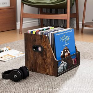 Étagère transfrontalière en bois pour disques vinyles, organisateur d'albums et de CD en bois massif, et étagère à magazines et livres en fer forgé - Product Image 1