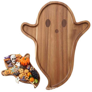 Bandeja de Madera Personalizada con Diseño de Fantasma de Halloween, Plato para Frutas y Bocadillos de Madera Maciza, Decoración Retro para Mesa de Fiesta - Product Image 4
