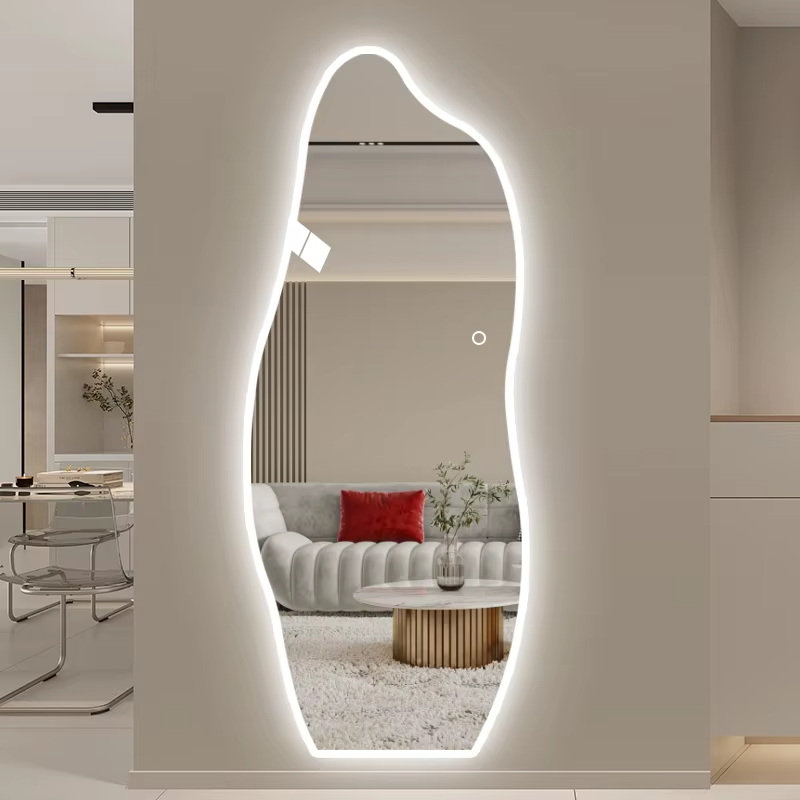 Smart LED Mirror Touch Screen Lighting Modern Design Hotel Bathroom Irregular Shape Bath Mirror Elegant