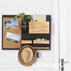 Wooden Entryway <b>Shelf</b> With Corkboard <b>Wall</b> <b>Mounted</b> Rack For Keys Letters Plants And Miscellaneous Items Bedroom Living Room - Product Image 2
