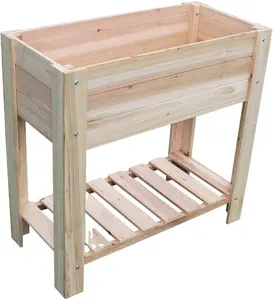 木制高架花园床，带储物架凸起的木质花盆箱，用于种植新鲜香草蔬菜花卉