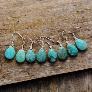 Amazonite Teardrop Pendant Earrings <b>Silver</b> <b>Wire</b> Wrapped Natural Stone Jewelry For Women Fashion Drop Earrings - Product Image 3