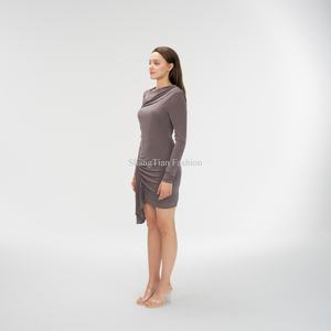 ชุดเดรสสั้นแบบสั่งตัด แขนยาว ชายกระโปรงไม่สมมาตร จับจีบ สำหรับผู้หญิง - Product Image 2