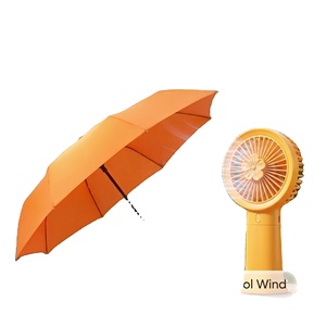 Ensemble cadeau personnalisable pour mariage d'été et événements d'entreprise, éventail portable et parapluie anti-UV en gros avec impression de logo - Product Image 3