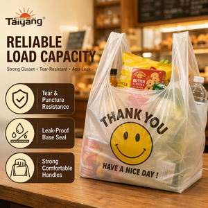 ถุงพลาสติกใสแบบเสื้อยืด HDPE ยี่ห้อ Taiyang พิมพ์ลายหน้ายิ้มขอบคุณ สำหรับใส่สินค้า - Product Image 2