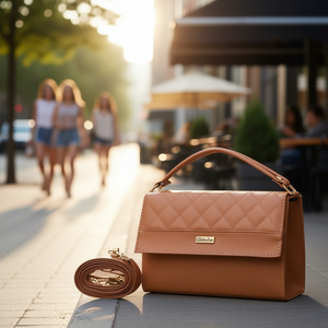 Bolso Bandolera Fana Calista Camel de Cuero Genuino Estilo Vintage Impermeable con Cadenas para Uso Diario - Product Image 2