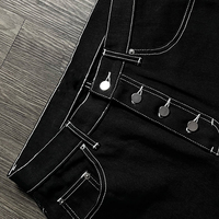 Celana Denim Kancing Khusus Jahitan Kontras Model Kaki Lebar Pria Streetwear Vintage Longgar Hip Hop Celana Denim Baggy Melengkung
